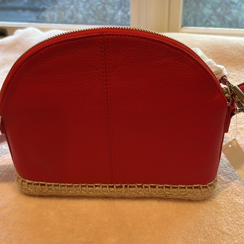 Talbots Genuine Red Leather Crossbody Bag w/ Espadrille Trim and Gold Hardware